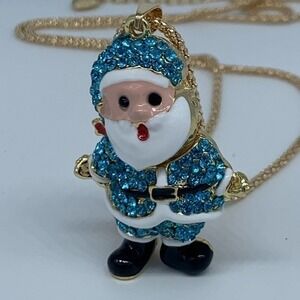NEW Christmas blue and gold Santa Clauss necklace